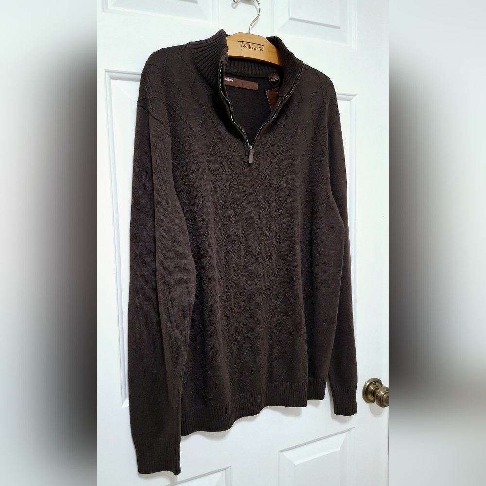 Men's Perry Ellis Brown Mock Neck 1/4 Zip Sweater